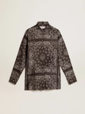 Camicia da pigiama in grigio antracite con stampa paisley
