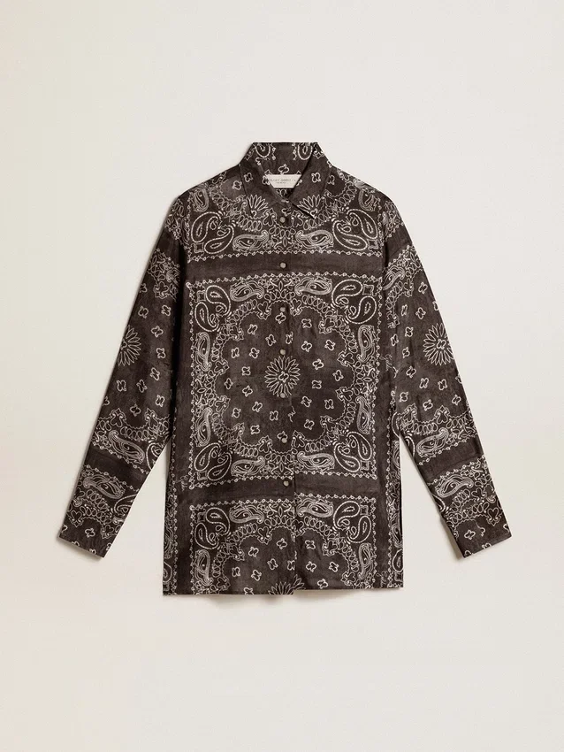 Camicia da pigiama in grigio antracite con stampa paisley
