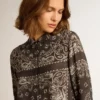 Camicia da pigiama in grigio antracite con stampa paisley