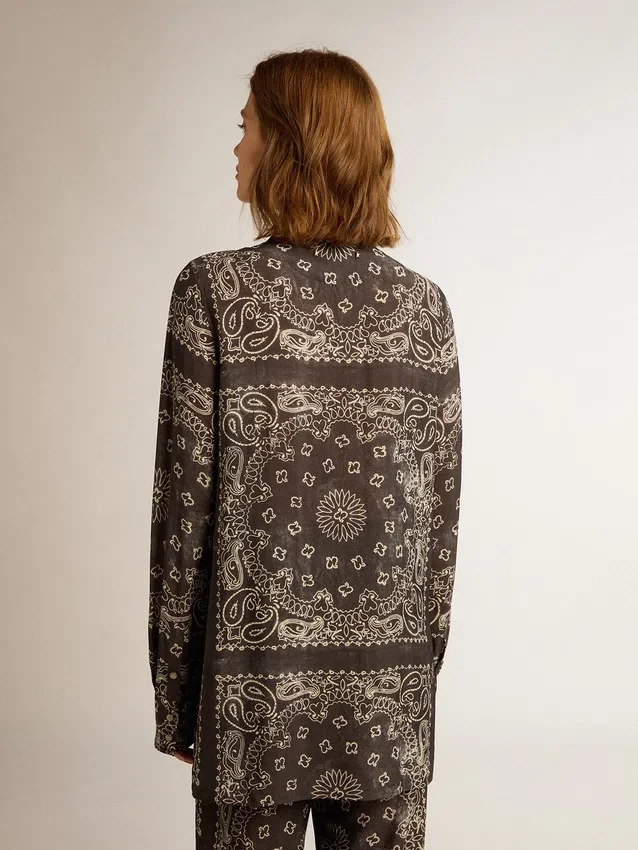 Camicia da pigiama in grigio antracite con stampa paisley