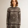 Camicia da pigiama in grigio antracite con stampa paisley