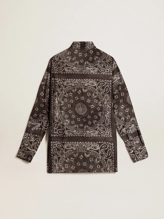 Camicia da pigiama in grigio antracite con stampa paisley