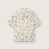 Camicia da uomo a maniche corte in cotone con stampa floreale in bianco e nero