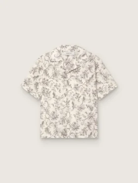 Camicia da uomo a maniche corte in cotone con stampa floreale in bianco e nero