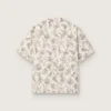 Camicia da uomo a maniche corte in cotone con stampa floreale in bianco e nero