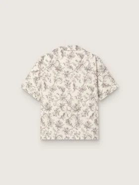 Camicia da uomo a maniche corte in cotone con stampa floreale in bianco e nero