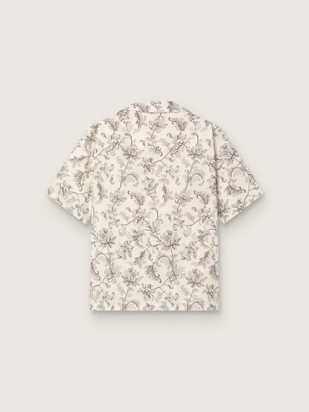Camicia da uomo a maniche corte in cotone con stampa floreale in bianco e nero