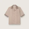 Camicia da uomo a maniche corte in lana grigia fresca con strisce sottili