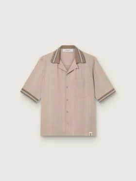 Camicia da uomo a maniche corte in lana grigia fresca con strisce sottili