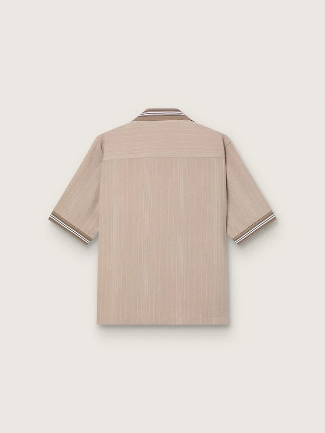 Camicia da uomo a maniche corte in lana grigia fresca con strisce sottili