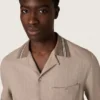 Camicia da uomo a maniche corte in lana grigia fresca con strisce sottili