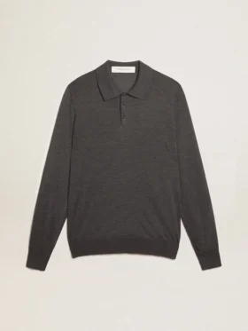Camicia da uomo a maniche lunghe in lana merino grigia