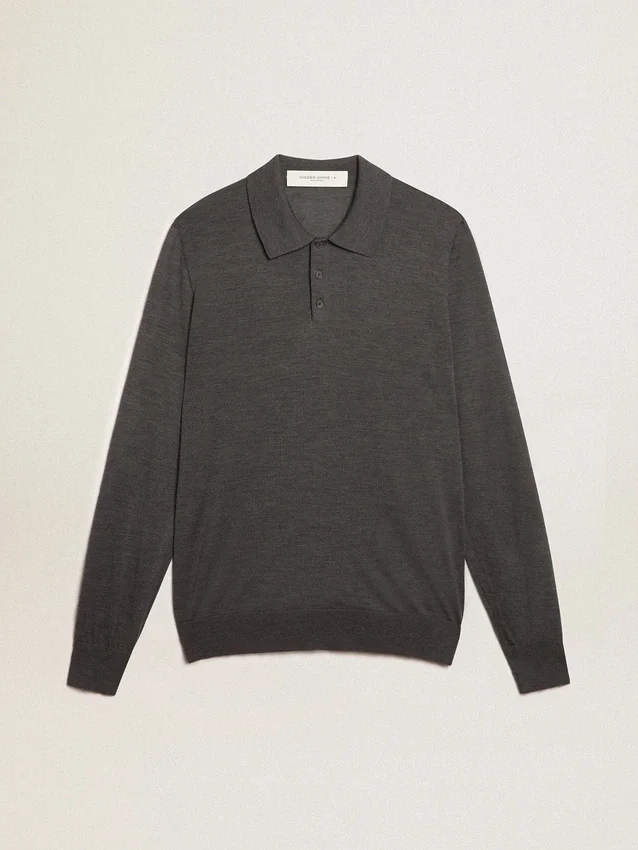 Camicia da uomo a maniche lunghe in lana merino grigia