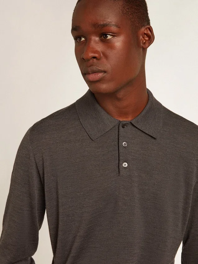 Camicia da uomo a maniche lunghe in lana merino grigia