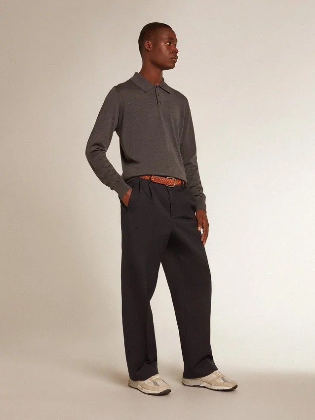 Camicia da uomo a maniche lunghe in lana merino grigia