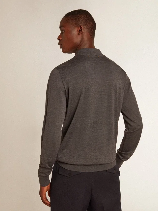 Camicia da uomo a maniche lunghe in lana merino grigia