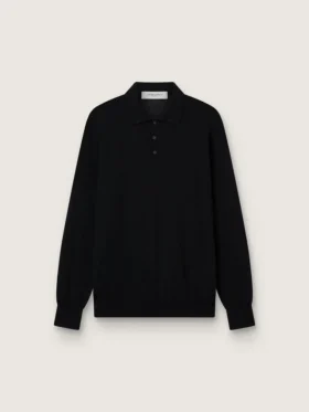 Camicia da uomo a maniche lunghe in lana merino nera