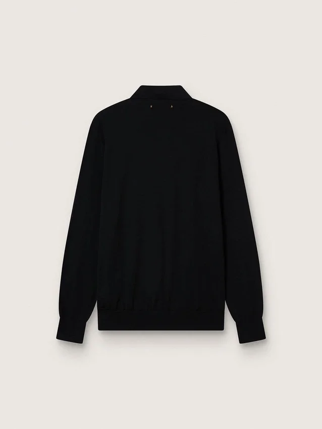 Camicia da uomo a maniche lunghe in lana merino nera