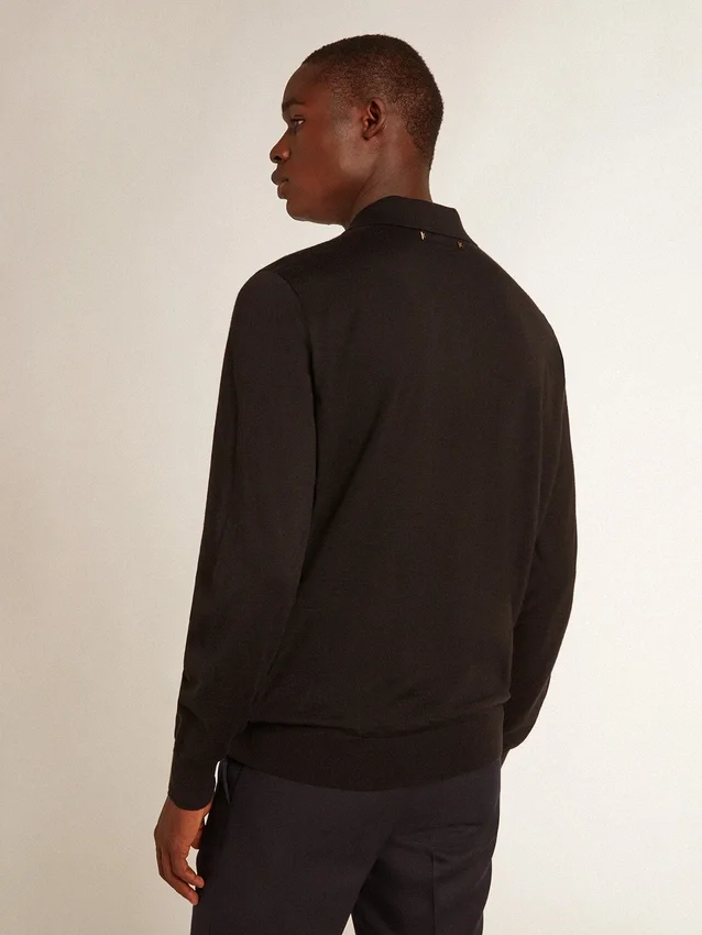 Camicia da uomo a maniche lunghe in lana merino nera