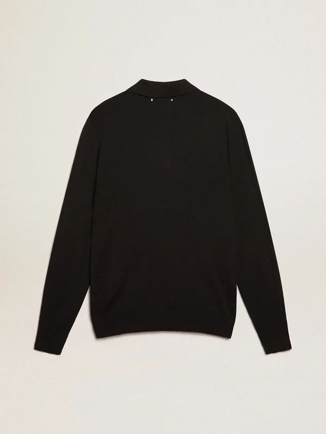 Camicia da uomo a maniche lunghe in lana merino nera
