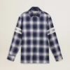 Camicia da uomo blu a quadri 3D con stampa sul retro