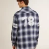 Camicia da uomo blu a quadri 3D con stampa sul retro