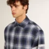 Camicia da uomo blu a quadri 3D con stampa sul retro
