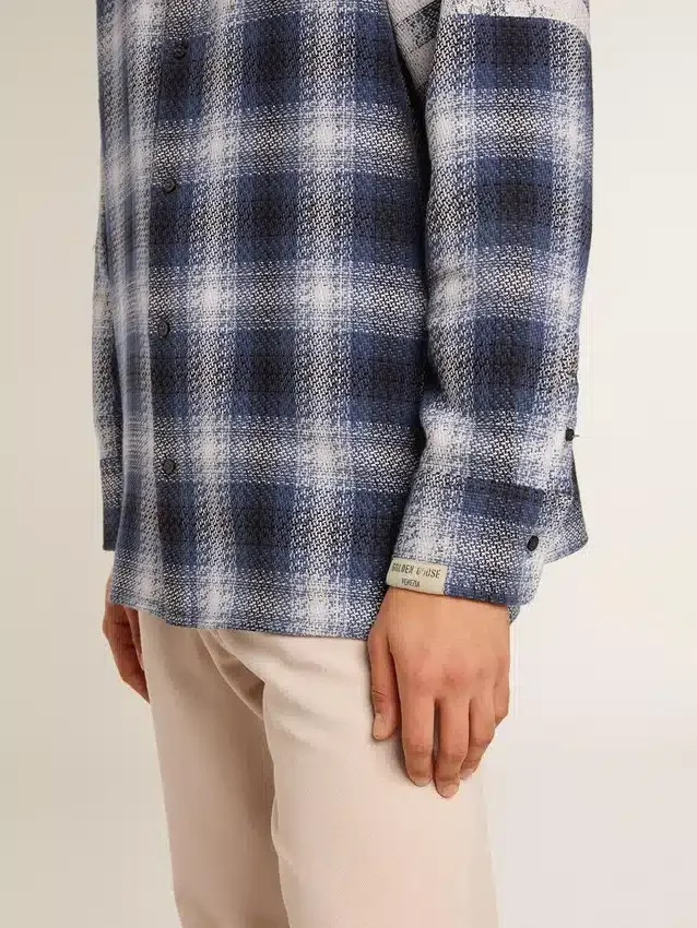 Camicia da uomo blu a quadri 3D con stampa sul retro