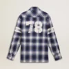 Camicia da uomo blu a quadri 3D con stampa sul retro
