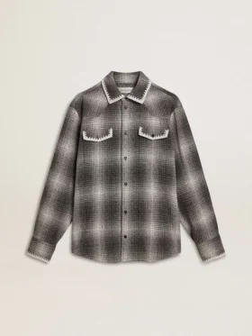 Camicia da uomo grigia con ricami bianchi
