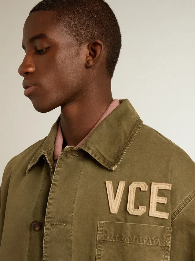 Camicia da uomo in cotone color oliva