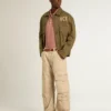 Camicia da uomo in cotone color oliva