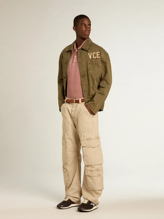 Camicia da uomo in cotone color oliva