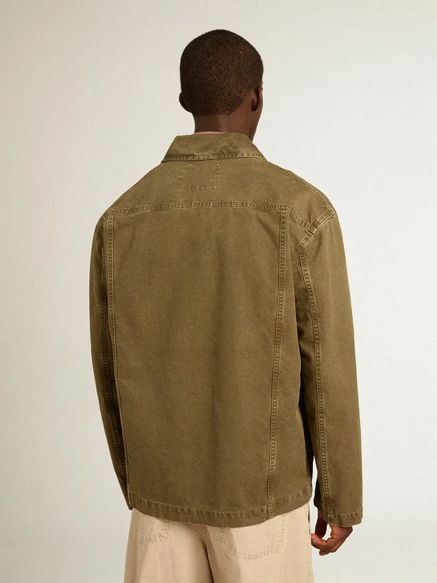 Camicia da uomo in cotone color oliva