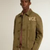 Camicia da uomo in cotone color oliva