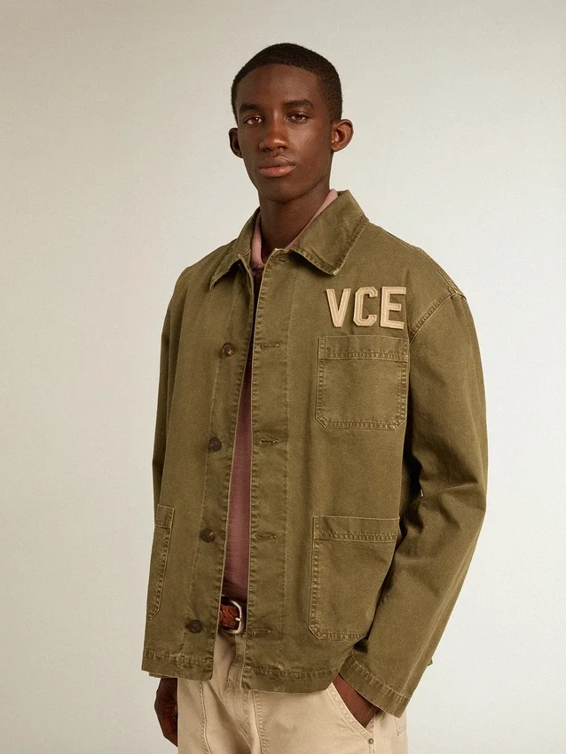 Camicia da uomo in cotone color oliva