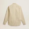 Camicia da uomo in cotone écru con sottili righe nere