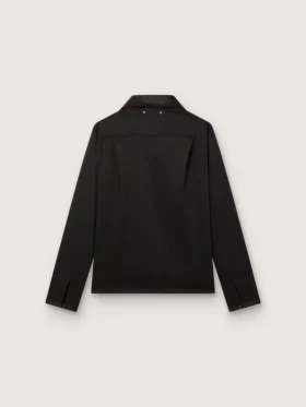 Camicia da uomo in twill di lana nero con dettagli in raso nero