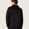 Camicia da uomo in twill di lana nero con dettagli in raso nero