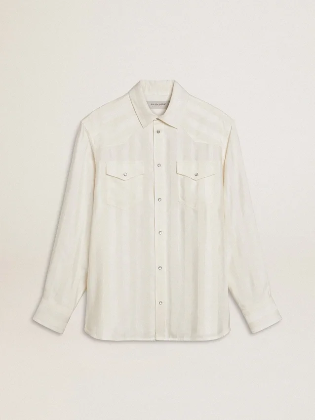 Camicia da uomo oversize effetto consumato con righe verticali