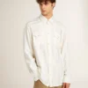 Camicia da uomo oversize effetto consumato con righe verticali