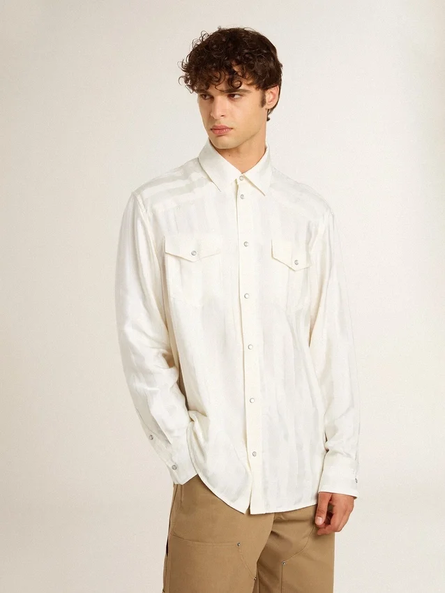 Camicia da uomo oversize effetto consumato con righe verticali