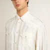 Camicia da uomo oversize effetto consumato con righe verticali