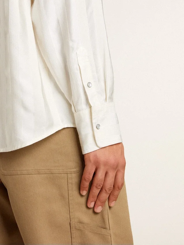 Camicia da uomo oversize effetto consumato con righe verticali