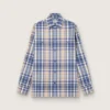 Camicia da uomo oversize in cotone a quadri indaco e beige