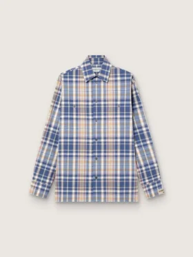 Camicia da uomo oversize in cotone a quadri indaco e beige