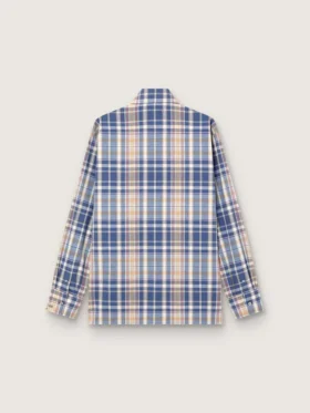 Camicia da uomo oversize in cotone a quadri indaco e beige