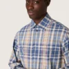 Camicia da uomo oversize in cotone a quadri indaco e beige