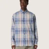Camicia da uomo oversize in cotone a quadri indaco e beige