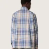 Camicia da uomo oversize in cotone a quadri indaco e beige